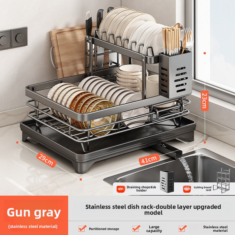 Stainless Steel Kitchen Dish Drainer Rack with Utensil Holder