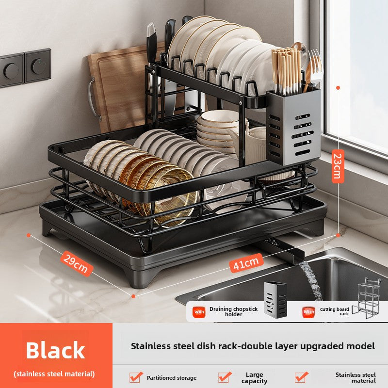 Stainless Steel Kitchen Dish Drainer Rack with Utensil Holder
