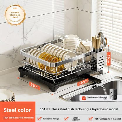 Stainless Steel Kitchen Dish Drainer Rack with Utensil Holder