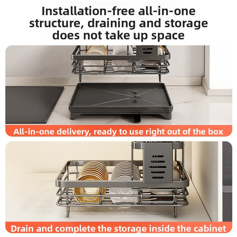 Stainless Steel Kitchen Dish Drainer Rack with Utensil Holder
