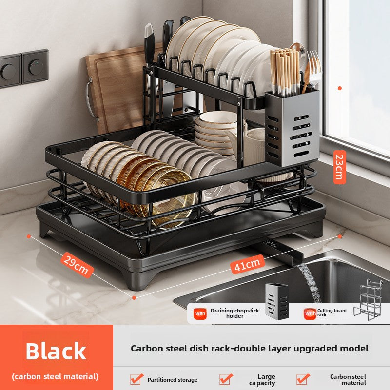 Stainless Steel Kitchen Dish Drainer Rack with Utensil Holder