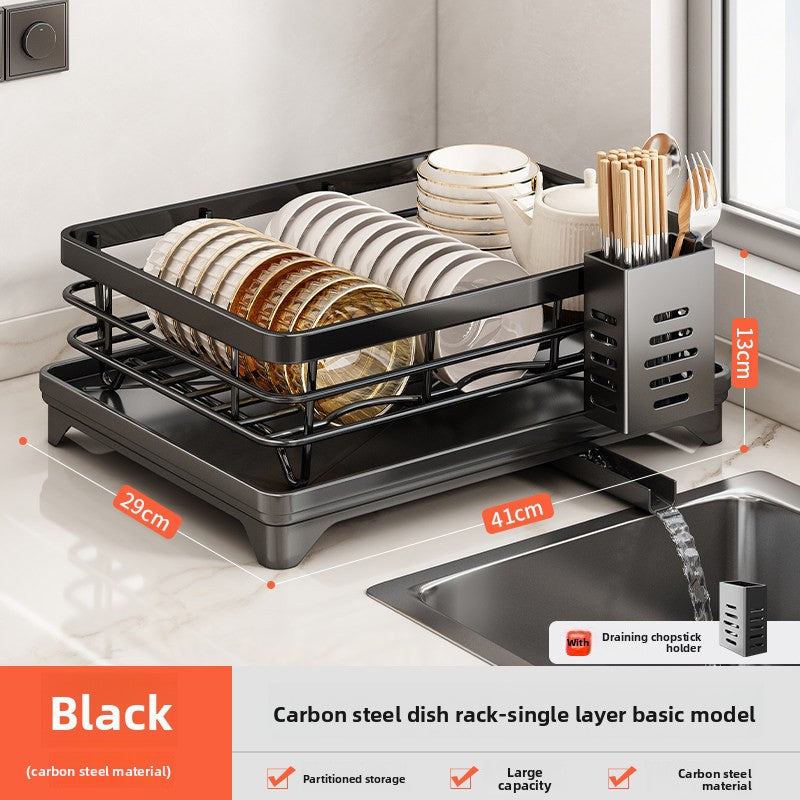 Stainless Steel Kitchen Dish Drainer Rack with Utensil Holder